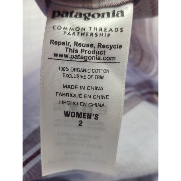 Patagonia Dress Women's Sz 2 Mini Plaid 3/4 Sleeve Tie Waist Flannel - Picture 5 of 5